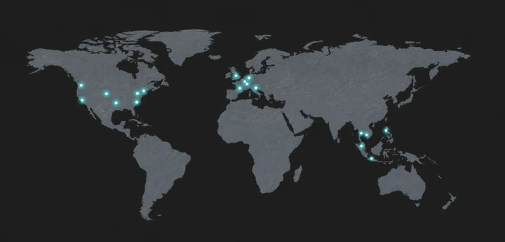 Service coverage across North America, Europe, and Southeast Asia
